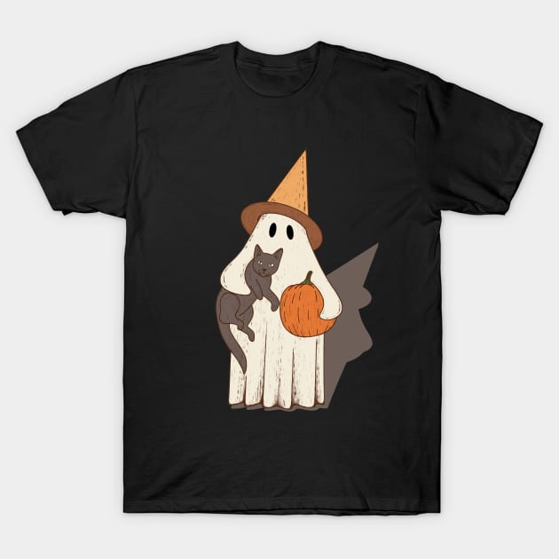 Vintage Ghost with Cat Halloween Graphic T-Shirt by gogo-jr